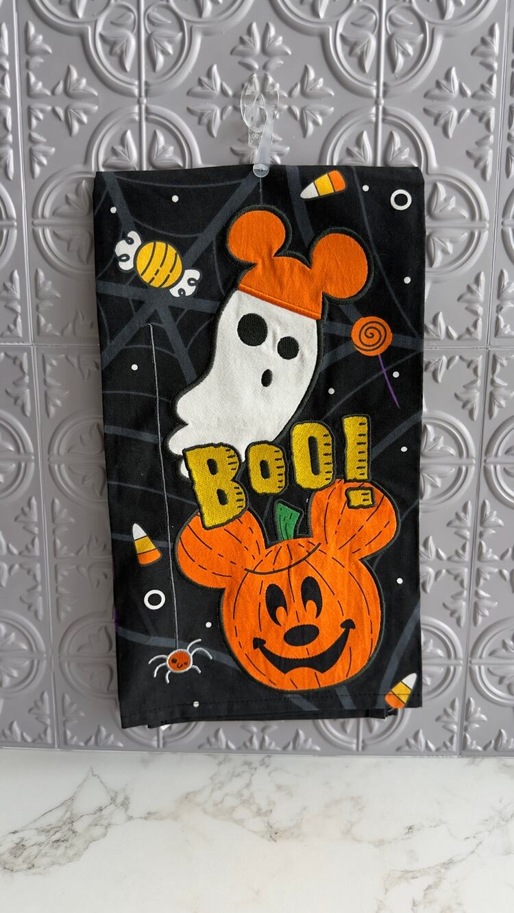 Disney Halloween Mickey Ghost Pumpkin Boo Embroidered Kitchen Towel NWT